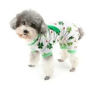 Zunea Pyjama à 4 pattes pour chiens de petite taille, motif trèfles et coccinelles, combinaison avec nœud papillon, vêtements de couchage pour chihuahua pour animaux de compagnie, blanc, taille XL