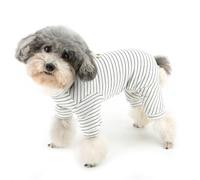Zunea Pyjama à 4 pattes pour chiens de petite taille, vêtements à rayures avec anneau pour laisse, vêtements pour animaux de compagnie - Vêtements pour chihuahua, yorkshire, taille XS/S, blanc, taille