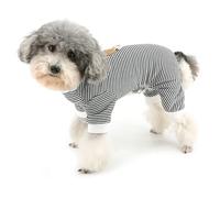 Zunea Pyjama à rayures pour chiens de petite taille - Combinaison avec anneau pour laisse - Vêtements de couchage doux à 4 pattes pour chihuahua, yorkshire, noir, taille L
