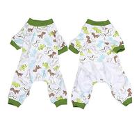 Zunea Pyjama pour Petit Chien Chiot Fille Garçon Pyjama Combinaison Vêtements en Coton Doux pour Animal Domestique Pyjama Tenue avec Jambes Mignon Imprimé Dinosaure Grenouillère Vêtements Vert S
