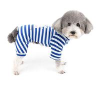 Zunea Pyjama pour Petite Chien Vêtements à Rayures en Coton Doux pour Chiots Filles Garçons Grenouillère Vêtements de Couchage pour Animal Domestique Chien Chihuahua pour Usage Quotidien Bleu S