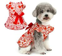 Zunea Robe de Saint-Valentin pour petit chien, robe à imprimé cœur avec nœud mignon et anneau en D, vêtement doux et léger pour usage quotidien, photos blanches, taille S