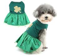 Zunea Robe irlandaise pour petit chien de taille XS/S pour chiens de taille XS/S, motif trèfle, imprimé trèfle, robe de princesse en dentelle, robe de princesse pour la Saint-Patrick, vêtements de