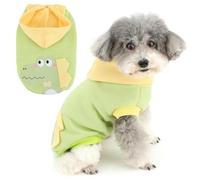 Zunea Veste à capuche pour chien de petite taille - Pull à capuche avec anneau pour laisse - Joli motif dinosaure - Doux et chaud - Pour l'automne et l'hiver - Vêtements pour temps froid, vert, taille