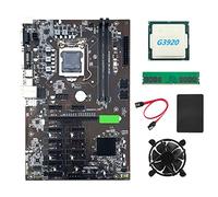 Zunedhys Carte mère B250 BTC Mining avec processeur G3920 ou G3930 + ventilateur + DDR4 4 Go 2666 MHz + SSD 128 Go + câble LGA 1151 12 emplacements pour carte graphique