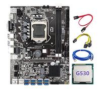 Zunedhys Carte mère B75 BTC Mining + processeur G530 + 6 broches vers double câble 8 broches + câble réseau RJ45 LGA1155 8XPCIE USB3.0 Support Dual DDR3