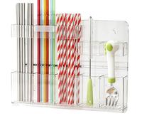 Zunetsutock Cabinet Straw Holder With 5 - Compartment Height Adjustable | No Drilling Spoon Organizer for Cup Brush Stirring Spoon Tableware Bottle Opener Kitchen Bathroom