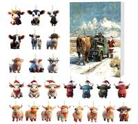 Zunetsutock Calendrier de l'Avent de Noël de 24 jours de bœuf des Highlands | Calendrier de compte à rebours de Noël 24 jours | Pendentif animal en acrylique 2D pour enfants et adultes comme cadeau de
