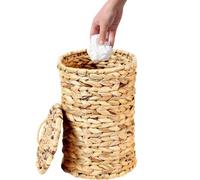 Zunetsutock Corbeille à déchets en tressée artisanale en paille écologique, pièce d'accent intérieure rustique, récipient utilitaire naturel tissé à la main | Porte-poubelle couvert élégant pour