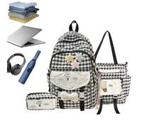 Zunetsutock Sac à dos mignon pour filles, spacieux, réglable, respirant | Sac à livres à carreaux pour filles de lycée pour salle de ampus, bibliothèque, dortoir, voyage, déplacement