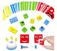 ZUNIPLEX Puzzle Building Blocks,Face Changing Magic Cube,cube en bois,puzzle en bois avec des visages magiques pour les enfants à partir de 3 ans,jeu interactif avec cloche et sablier.