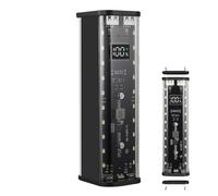 Zunishaone Boîtier de chargement amovible amovible - Boîtier de charge mobile sans soudure - 22,5 W - 2 ports USB - Coque de chargement transparente et légère pour téléphone portable, Noir , Voir