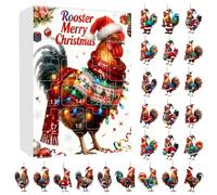 Zunishaone Calendrier de Noël, pendentif coq en acrylique 2D - 24 grilles - Compte à rebours pour Noël, Nouvel An, vacances, collection souvenir, ferme, fête à la maison