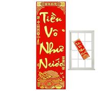 Zunishaone Couplets de printemps vietnamiens | Nouvel An Festival du printemps Couplets vietnamiens | Décorations vietnamiennes TET, poudre d'or estampage à chaud Décorations murales