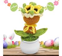 Zunishaone Fleur crochetée | Bouquet de Fleurs Fait à la Main dans Un Pot - au Crochet colorée tricotée, Joli Cadeau de Bureau à Domicile pour Maman