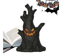 Zunishaone Noires à piles - Lumières LED Halloween sans flamme - Lampe fantôme avec sourire alimentée par batterie en forme de souche pour décoration de maison dans le salon, salle à manger seuil et