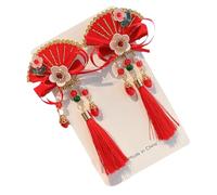 Zunishaone Pinces à cheveux du Nouvel An chinois | Pince à cheveux de style chinois avec nœuds poilus rouges avec pompons - Accessoires de cheveux chinois, pinces à cheveux pour le Nouvel An pour