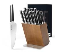 ZUNMARK Set de Couteaux de Cuisine, 14 pièces avec bloc, en acier inoxydable haute performance allemand X50CrMoV15. Design compact pour cuisine familiale ou professionnelle. Noir.
