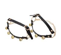 ZUNOXAZ 2 Pièces Cloches de Chaussures décoratives Collier Chat pour Femme Collier de Chat Ceinture du Père Noël étoffe Pied Tambourin Gros grelots Collier Arc PU Black