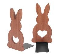 ZUNOXAZ 2 Pièces Creative Wooden Rabbit Bookends with Heart Design Sturdy Desktop Book Stands for Heavy Books Decorative Bookshelf Organizer for Home Office Readers Teachers Christmas and
