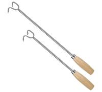 ZUNOXAZ 2 pièces Crochets à Viande Acier Inoxydable avec Manche Bois Lot de Outils pour Barbecue et Camping Accessoires Robustes pour Retourner et Saisir Viande Ailes de Poulet Saucisses