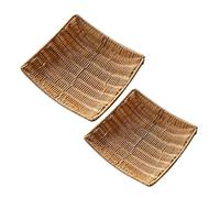 ZUNOXAZ 2 pièces Panier à Fruits Rotin Synthétique Tissé Main Plateau de Service Polyvalent pour Fruits Légumes et Snacks Facile à Nettoyer Lot de Grand Carré Petit
