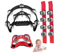 ZUNOXAZ 4 pièces Clochettes à Main et Tambourin Double Rangée pour Garçon Fille et Adultes Bracelets et Tambourin Pied Jouets Éducatifs Musicaux pour Fête et Apprentissage