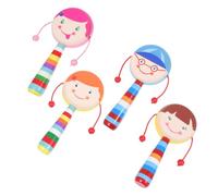 ZUNOXAZ 4 Pièces Hochet Bois pour Garçon Fille Tambour à Secouer Mixte Éducatif Sûr pour Motricité Fine et Coordination Main-œil Cadeau Sensoriel Garçon Fille