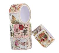 ZUNOXAZ 4 rouleaux Lot de Dautocollants Vintage pour Scrapbooking DIY Stickers Papier Décoratifs pour Journaux et Albums Motif Timbres et Nature Adhésifs pour Planners et Créations