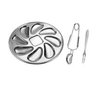 ZUNOXAZ Assiette à Huîtres Acier Inoxydable avec Fourchette et Pince Plateau Multifonction pour Fruits de Mer pour Maison Restaurant et Barbecue