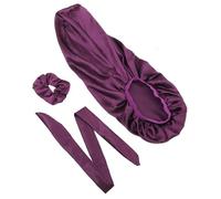 ZUNOXAZ Bonnet de Sommeil Long Satin pour Cheveux Bouclés Bande Large Élastique Protection Cheveux Nuit Confortable pour Tresses et Extensions