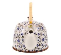 ZUNOXAZ Bouilloire en Émail Bleu à Motif Floral 1000 Ml Anse, Théière Chinoise Vintage pour Thé en Vrac, Salon de Thé et Usage Domestique, Résistante la Chaleur et Multifonctionnelle