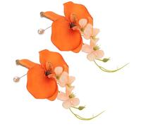 ZUNOXAZ Boutonnière de Fleurs de Mariage en Soie Orange Chic, 2pcs Épingle, Décorations pour Marié et Témoin Lors de Mariages en Plein Air