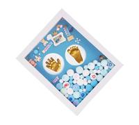 ZUNOXAZ Cadre Photo Souvenir Bébé Bleu Moyen Kit Empreintes Mains et Pieds Kit DIY Acrylique Solide Anniversaire Bébé Présent Naissance Boîte à Souvenirs