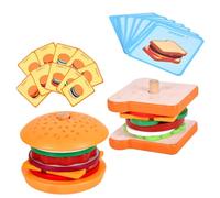 ZUNOXAZ Ensemble 2 Pièces Jouets en Bois Burger et Sandwich avec Commande, Éducatif Empilable pour Garçon et Filles, Couleurs Vives, Taille pour Petites Mains, Jeu D’Imitation la Cuisine