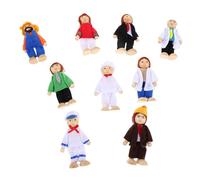 ZUNOXAZ Ensemble de 9 Poupées de Maison de Poupée en Bois Articulées, Figurines Familiales Colorées en Bois et Tissu, Jeu D’Imitation Métiers pour Tout-Petits et Éveil Social, Éducatif
