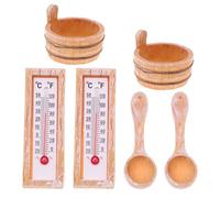 ZUNOXAZ Ensemble de Sauna Miniature pour Maison de Poupée 4 Pièces en Résine Seau de Sauna et Thermomètre Accessoires Décoratifs Réalistes pour Scène de Spa D’Été Décor Miniature pour