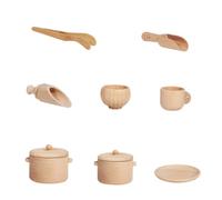 ZUNOXAZ Ensemble de Vaisselle en Bois 8 Pièces pour Garçon et Filles Jouets de Table Sensoriels en Bois Naturel Mini-Outils Cuisine pour Maison de Poupée Jeu D’Éveil Motricité Fine