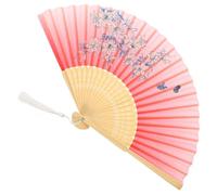 ZUNOXAZ Éventail de Danse Pliable Soie Synthétique Ventilateur Portable pour Festivals et Performances Éventail Décoratif Rouge à Fleurs pour Femmes et Filles