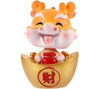 ZUNOXAZ Figurine Dragon Cartoon Résine Jaune Petite Décoration de Bureau Année du Dragon Ornement Adorable à Tête Qui Bouge pour Fortune