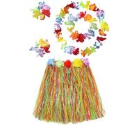 ZUNOXAZ Jupe de Fête Hawaïenne 40 Cm, Ensemble 5 Pièces Collier Hawaïen et Guirlande Décorative, Costume D'halloween et Déguisement Plage pour Soirée Tropicale