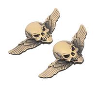 ZUNOXAZ Lot de 2 Autocollants Métalliques Larges Tête de Mort Ailée Couleur Bronze, Autocollants Latéraux de Carrosserie Résistants aux UV et Pluie, Décoration Extérieure pour