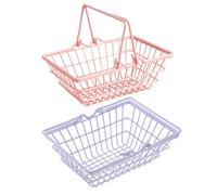 ZUNOXAZ Lot de 2 Mini Paniers à Provisions en Fil de Fer pour Garçon et Filles Paniers Jouets Portables avec Poignées Grand Format Rose et Violet pour Jeux d'Imitation et Rangement