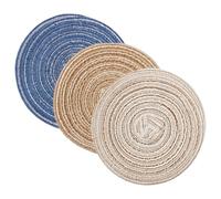 ZUNOXAZ Lot de 3 Mini Tapis Décoratifs pour Maison de Poupée Tapis en Corde de Coton Moelleux Couleurs Beige Café Bleu Accessoires Miniatures pour Décoration de Micro-Scènes