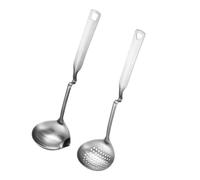 ZUNOXAZ Louche Écumoire Acier Inoxydable pour Séparation Huile et Soupe Ustensiles de Cuisine avec Manche Long Set Cuillère à Soupe et Écumoire Fendue Design Suspendu Pratique