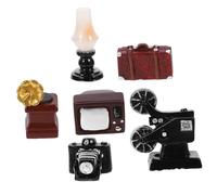 ZUNOXAZ Miniature Vintage Electric Appliance Set for Doll House Decoration Retro Camera Style Mini TV Model and Home Accessory Smooth Polished Surface Suitable for Living and Bedroom