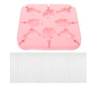 ZUNOXAZ Moule à Sucettes en Silicone Mignon 8 Cavités avec 100 Bâtonnets 3,5 Cm, Base Ventouse Antidérapante, pour Chocolat DIY Pâtisserie Garçon et Filles, Moule Fondant Bonbons Maison