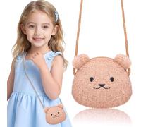 ZUNOXAZ Paquet Bandoulière en Peluche Ours Doux pour Garçon et Filles Petit Paquet à Main Mignon pour Filles Portefeuille Léger et Pratique pour Ranger Pièces de Monnaie et Petits