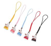 ZUNOXAZ Pendentif Porte-clés Chat Amulette Maneki Neko Pour Téléphone Portable, Cloche En Cuivre, Petit Modèle, Léger, Couleur Aléatoire, Lot De 5 Pièces, Accessoire Polyvalent Pour Paquet Et Clés