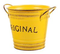 ZUNOXAZ Seau à Fleurs en Fer Vintage Jaune Jardinière Ronde Double Anse Pot de Composition Décoratif pour Plantes Fraîches et Séchées Support Rustique pour Balcon et Jardin Pot de